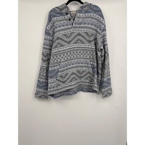 Faherty Brand Mens Geometric Southwestern Jacquard Hoodie Blue Grey XL
